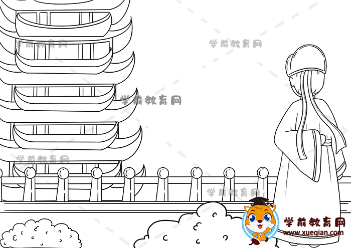 黃鶴樓送孟浩然之廣陵詩(shī)配畫(huà)