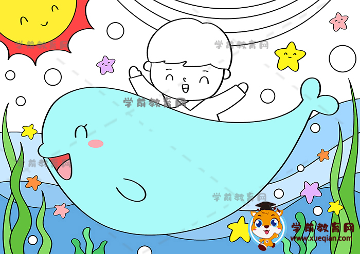 我和江豚做朋友兒童畫