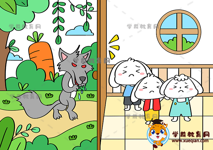 大灰狼和小白兔兒童畫