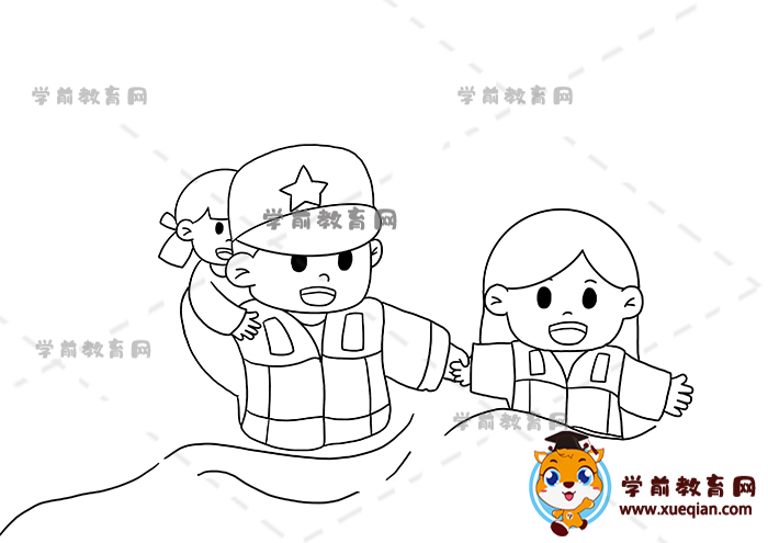 軍民魚(yú)水情兒童畫